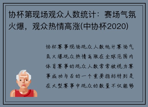 协杯第现场观众人数统计：赛场气氛火爆，观众热情高涨(中协杯2020)