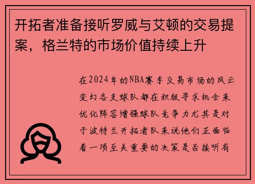 开拓者准备接听罗威与艾顿的交易提案，格兰特的市场价值持续上升