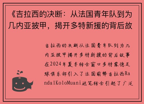 《吉拉西的决断：从法国青年队到为几内亚披甲，揭开多特新援的背后故事》
