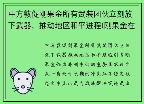 中方敦促刚果金所有武装团伙立刻放下武器，推动地区和平进程(刚果金在打仗吗)