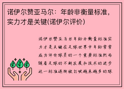诺伊尔赞亚马尔：年龄非衡量标准，实力才是关键(诺伊尔评价)